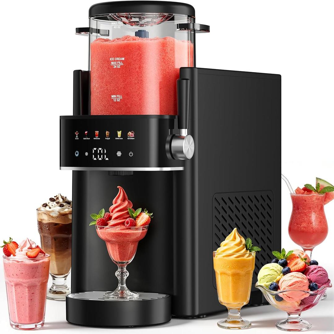 Slushie Machine, Ice Cream Maker, Slushy Machine for Home and Families, No ice needed with Rapid Chill & Temperature Control, Multi-function for Margarita, Frapp, Easy to Clean, Black