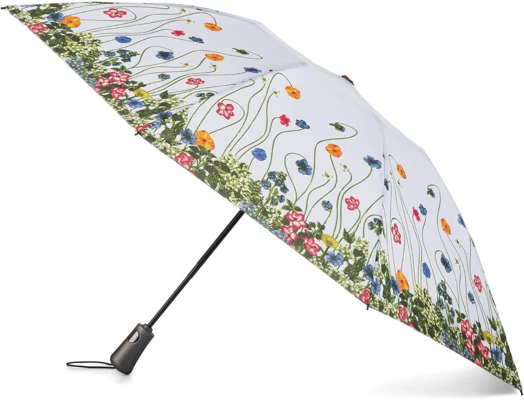 Totes Reverse Close Folding Inbrella with Auto Open Close and Compact (47" Canopy, Flower Garden)