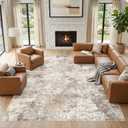Nakagishi 10X14 Area Rugs for Living Room: Washable Modern Abstract Rug with Non-Slip Silicone Backing Low Pile Soft Carpet for Bedroom & Dining Decor Ideal for Families with Kids and Pets-Brown