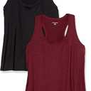 Amazon Essentials Women's Active Quick Dry Tech Stretch Racerback Scoop Neck Tank Top, Multipacks (Large, Black/Burgundy Space Dye)