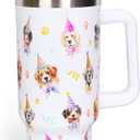 Whaline 40oz Dog Tumbler with Handle Straw and Lid Dog Paw Print Travel Tumbler Cute Coffee Cup for Women Friend Holiday Birthday Baby Shower