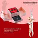 Gifts for Him Her Boyfriend Girlfriend, Preserved Faux Roses with Couple Hug Necklace, Wedding Anniversary Birthday Gift for Women, Romantic Valentine's Day Christmas Gifts to Mother Couples Wife (Pink box + Rose gold necklace)