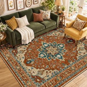 RELEANY Washable Area Rug, 6'x9', Red/Orange/Blue/Brown