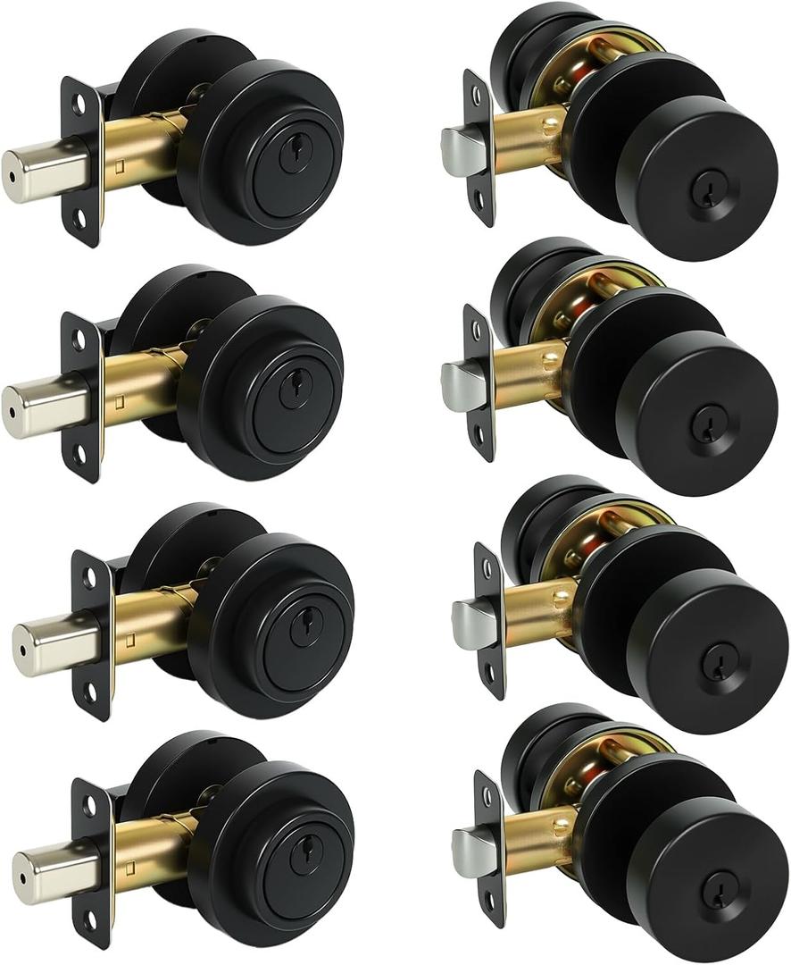 Cielsa Dawn Single Cylinder Deadbolt Door Locks with Keys, Keyed Alike Door Locks for Front Door.(Matte Black,4pack-Set)