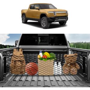 Karltys for Rivian R1T R1S Envelope Style Truck Bed Cargo Net 2022-2024 2025, Highly Elastic Pickup Truck Bed Cargo Net for Rivian Accessories Double Layer Nylon Mesh Storage Netting Organizer