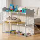 Cat Cage, DIY Cat Enclosures, 42" x 16" x 28" Cat Playpen Indoor & Outdoor with Hammock & Cat Bowl, Detachable Metal Wire Kennel Cats Crate