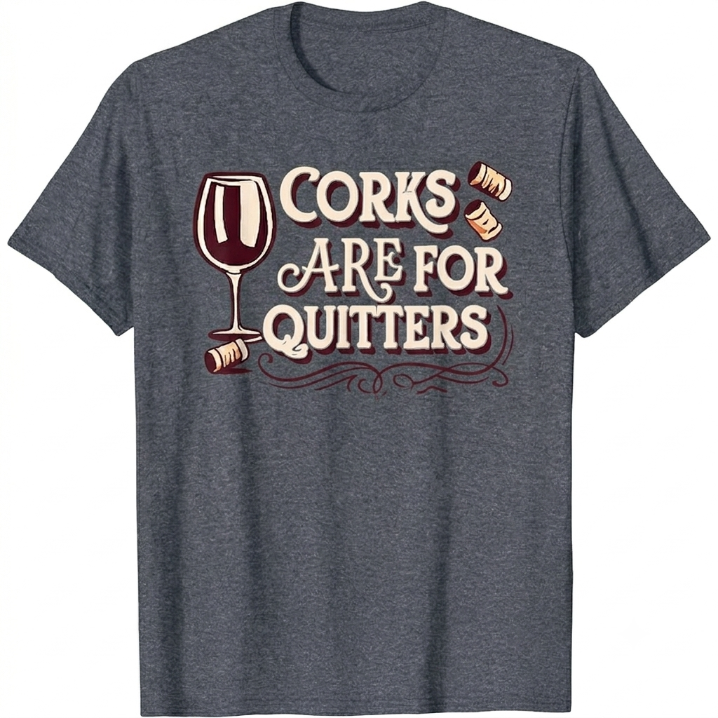 Funny Wine Sarcasm Vintage Corks are for Quitters T-Shirt (Dark Heather Gray, 2XL)