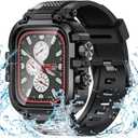 Goton IP68 Waterproof Rugged Band for Apple Watch 46mm/45mm/44mm with Case build-in Screen Protector  Heavy Duty Sport Strap Compatible with iWatch Series 10/9/8/7/6/5/4/SE (Black)