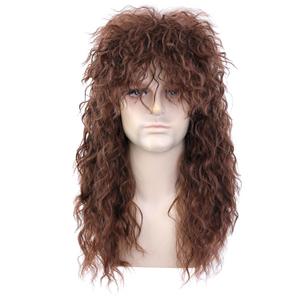 morvally Mens Women 80s Rockstar Style Long Brown Curly Punk Rock Hair Wig Glam Rock-Rocker Wig Perfect for Halloween, Cosplay, DIY Themed Costume Party
