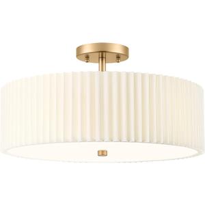 Gold Semi Flush Mount Ceiling Lights, 4-Light 18" Ceiling Light Fixture with White Pleated Fabric Shade, Drum Lamp for Nursery Hallway Bedroom Kitchen, AD-25036-4SF-GD