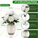 Faux Peony Plant 2FT Tall, Realistic Touch Leaves, Potted Peony Artificial Plants Indoor for Home Decor Small Office Home Living Room-White