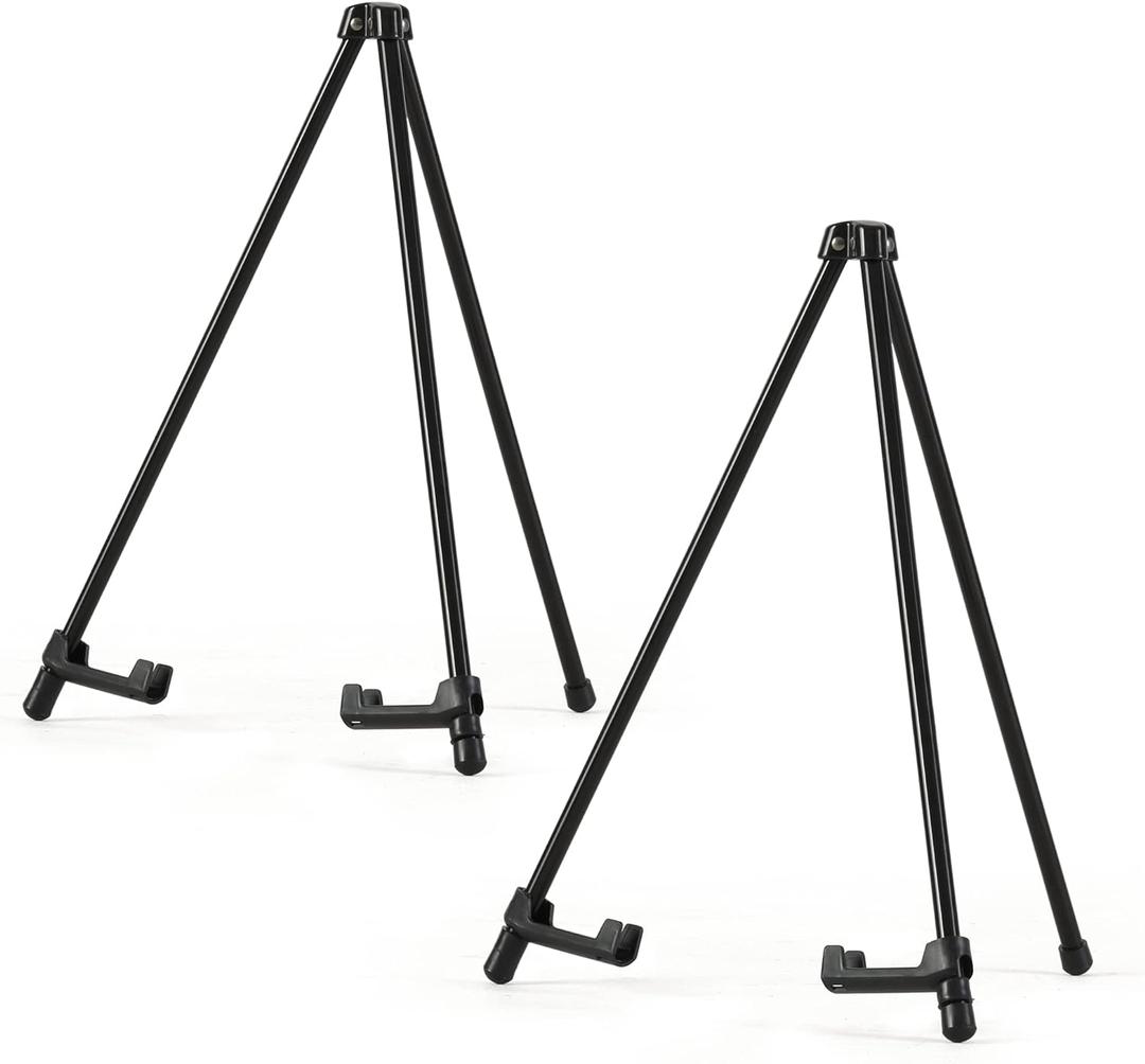 14" High Tabletop Instant Display Easel - Black Steel Small Tripod Easel Stand with Adjustable Holders for Pictures, Paintings, Posters and Store Signs(2 Pack)