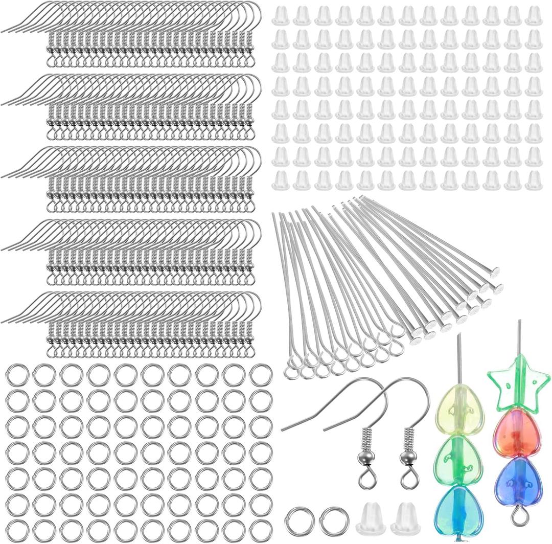 800Pcs Sterling Silver Earring Hooks for Jewelry Making, DIY Earring Making Supplies Kit, Ear Fish Hook Earing Findings (Silver)