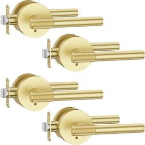 Asidrama 4 Pack Privacy Gold Door Handles, Door Lever with Door Knobs Indoor for Bedroom or Bathroom, Heavy Duty Brushed Gold Door Handles Interior with Locks for Left Right Sided Doors