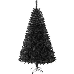 6ft Black Artificial Christmas Tree, Hinged Full Tree with Metal Stand Easy Assembly Xmas Tree For Indoor And Outdoor Decoration