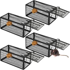 Qualirey 4 Pcs Humane Rat Trap Chipmunk Rodent Mouse Squirrel Trap 9.1 x 4.5 x 4.5 Inches Live Animal Mouse Voles Hamsters Live Cage Rat Cage for Mice Easy to Catch and Release (Black)