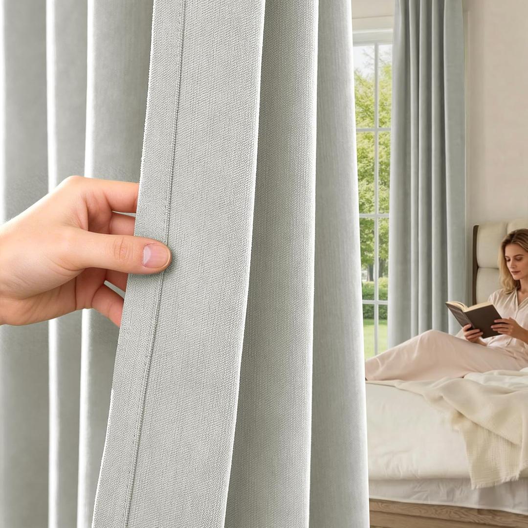 jinchan Blackout Curtains for Living Room Grey Chenille Bedroom Curtains 96 Inches Long Thermal Insulated Drapery Noise Reduction Room Darkening Drapes for Patio Doors Dining Room Windows 2 Panles
