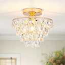 Luupyia Gold Crystal Chandelier Small, Mini Ceiling Light Modern Flush Mount Crystal Chandelier Hallway Overhead Light Fixtures Ceiling for Hallway Bedroom Hall Living Room E26
