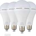 A19 Rechargeable Emergency LED Bulb, 9W 60W Equivalent Battery Backup Emergency Light with Switch Hook, E26 6000K for Home Power Outage Outdoor Activity Camping Hurricane,4-Pack