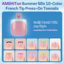 300PCS Long Square French Tip Toe Nail Tips for Wide Long Toenails, Soft Rose 10-Color Matte Full Cover Press-On Toenails, 15 Sizes that Finally Fit for DIY French Pedicure & Nail Salon