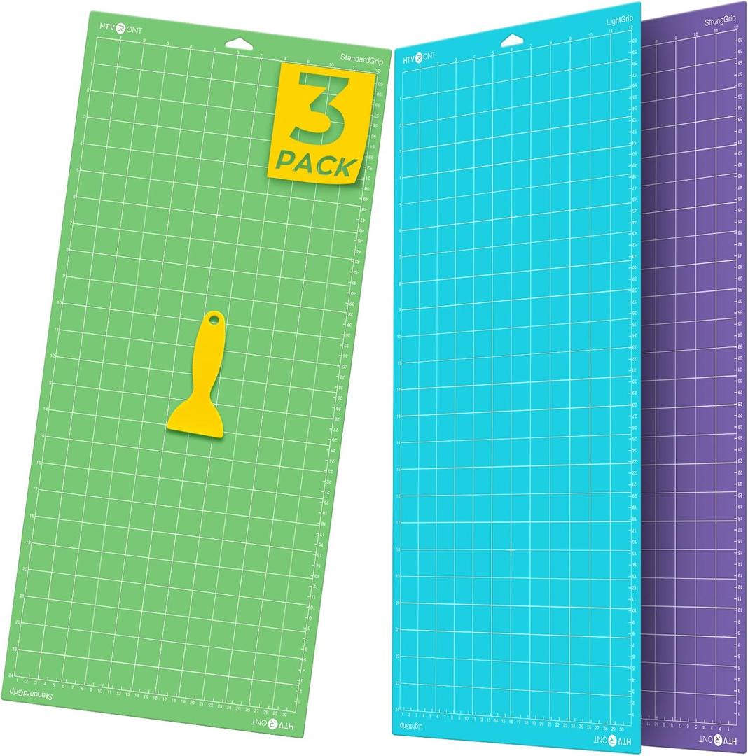 HTVRONT Cutting Mat, 3 Pack Cutting Mat 12x24(Standard, Light, StrongGrip) Compatible with Cricut Maker 3/Maker 4/Maker/Explore 3/4/Air 2/One, Variety Adhesive Sticky Cutting Mats Accessories (Green, Blue, Purple)