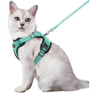 rabbitgoo Cat Harness and Leash for Walking, Escape Proof Soft Adjustable Vest Harnesses for Cats, Easy Control Breathable Reflective Strips Jacket, Emerald, M
