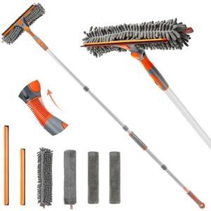 Eazer Squeegee Window Cleaner Tool, 2 in 1 Rotatable Window Cleaning Squeegee Kit with Extension Pole, 62'' Window Washing Kit, Bendable Head for Car Glass - 2 Scraper