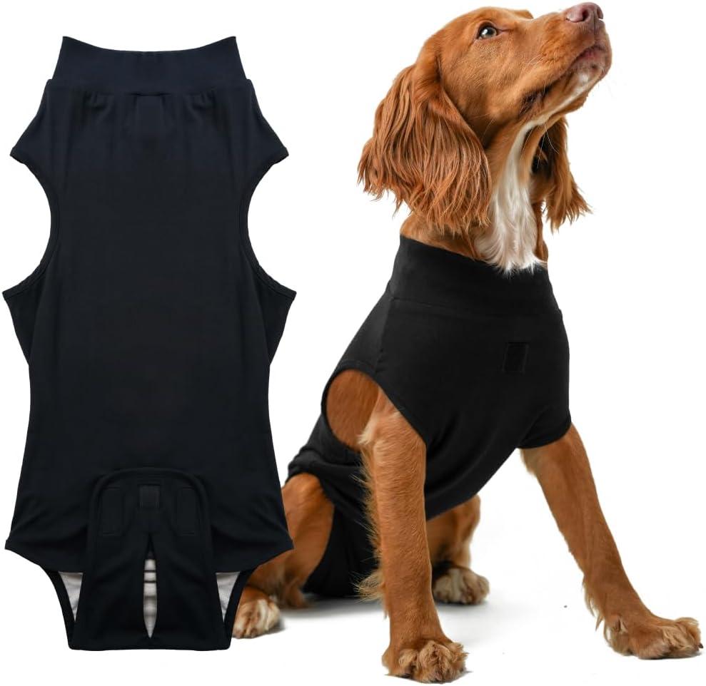 PupShield - Dog Surgery Recovery Suit Male and Female Easy to Use Anti Licking Design Breathable Comfortable - Spay & Neuter Recovery Suit, Surgical Onesie - Dog Cone Alternative (Medium/Large (Back: 25-28), Black)