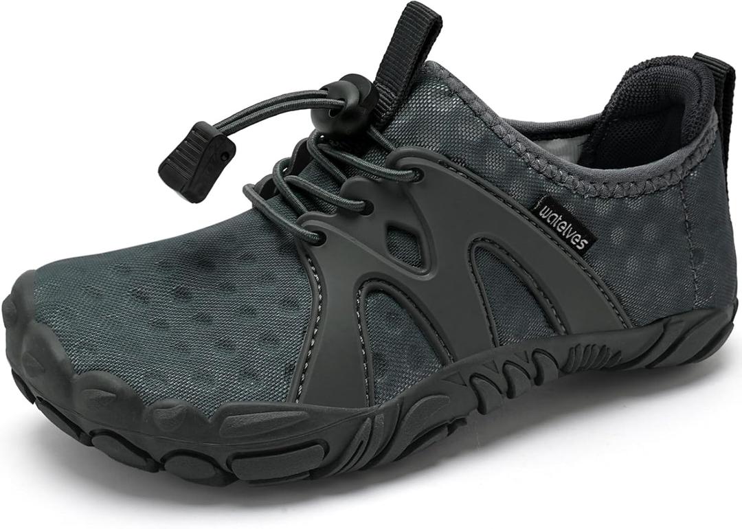 WateLves Toddler/Little/Big/Kid Water Shoes Wide Barefoot Aqua Athletic Sneakers Girls Boys Hiking Beach Swim Fast Dry Shoes Built-in Heel Grips (7.5 Toddler, Dark Gray)