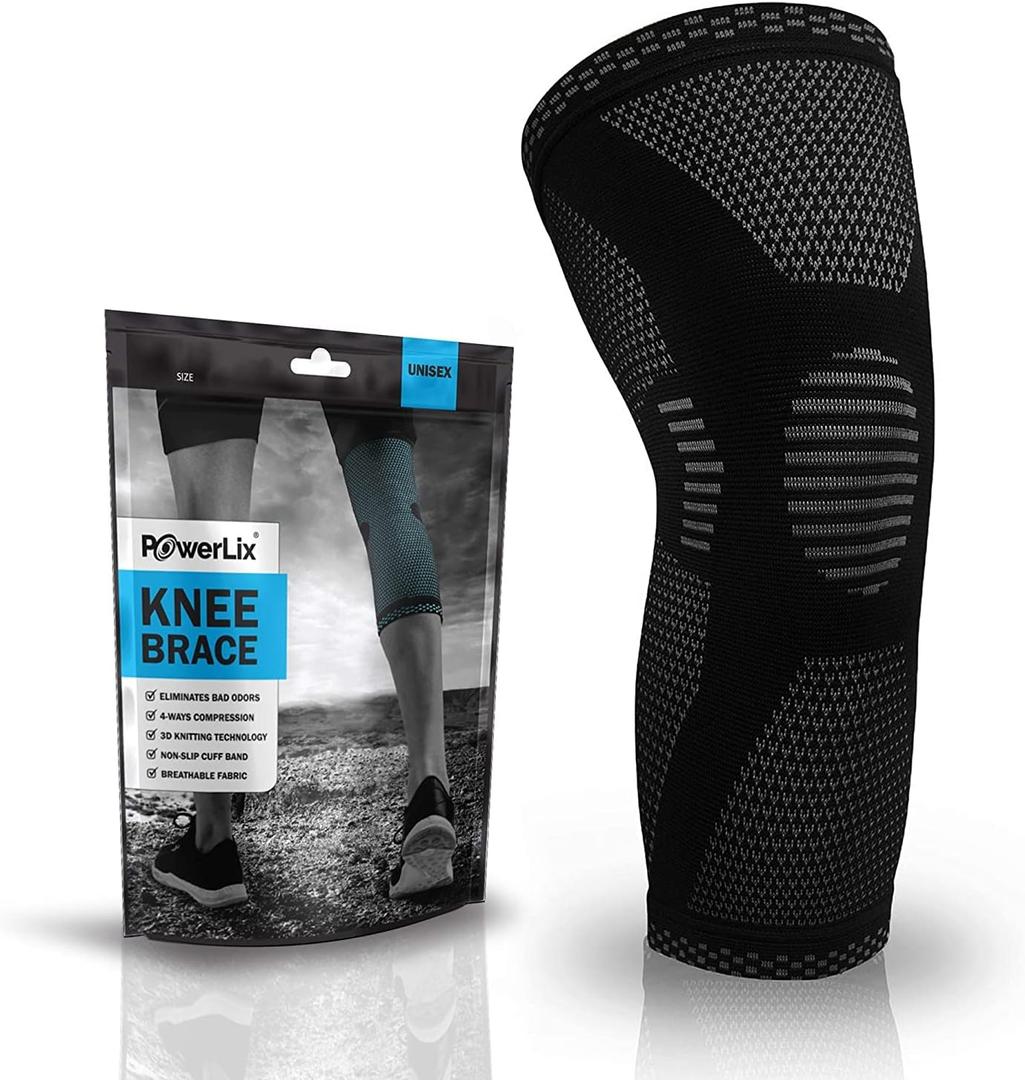 POWERLIX Leg Sleeve - Best Knee Brace for Leg Pain for Men & Women Knee Support for Running, Basketball, Volleyball, Weightlifting, Gym, Workout, Sports Medium, Black-1Pack