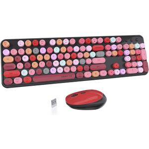 UBOTIE Colorful Computer Wireless Keyboard Mouse Combos, Typewriter Flexible Keys Office Full-Sized Keyboard, 2.4GHz Dropout-Free Connection and Optical Mouse (Black-Colorful)