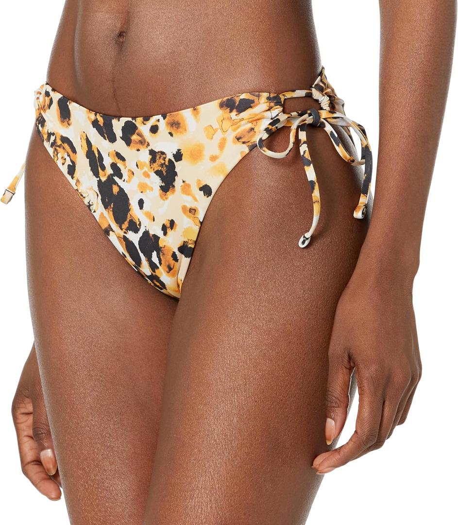 HUGO Women's Standard Modern Camo Print Side Tie Bikini Bottoms (Medium, Acid Yellow / Cream Camo)