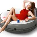 QPAU Inflatable River Tube, 0.4 mm Thickened Puncture-Resistant Heavy Duty River Float, River Raft with Ergonomic Backrest, Mesh Bottom & 2 Cup Holders for Family Friends Lake Float (C-Black&Red)