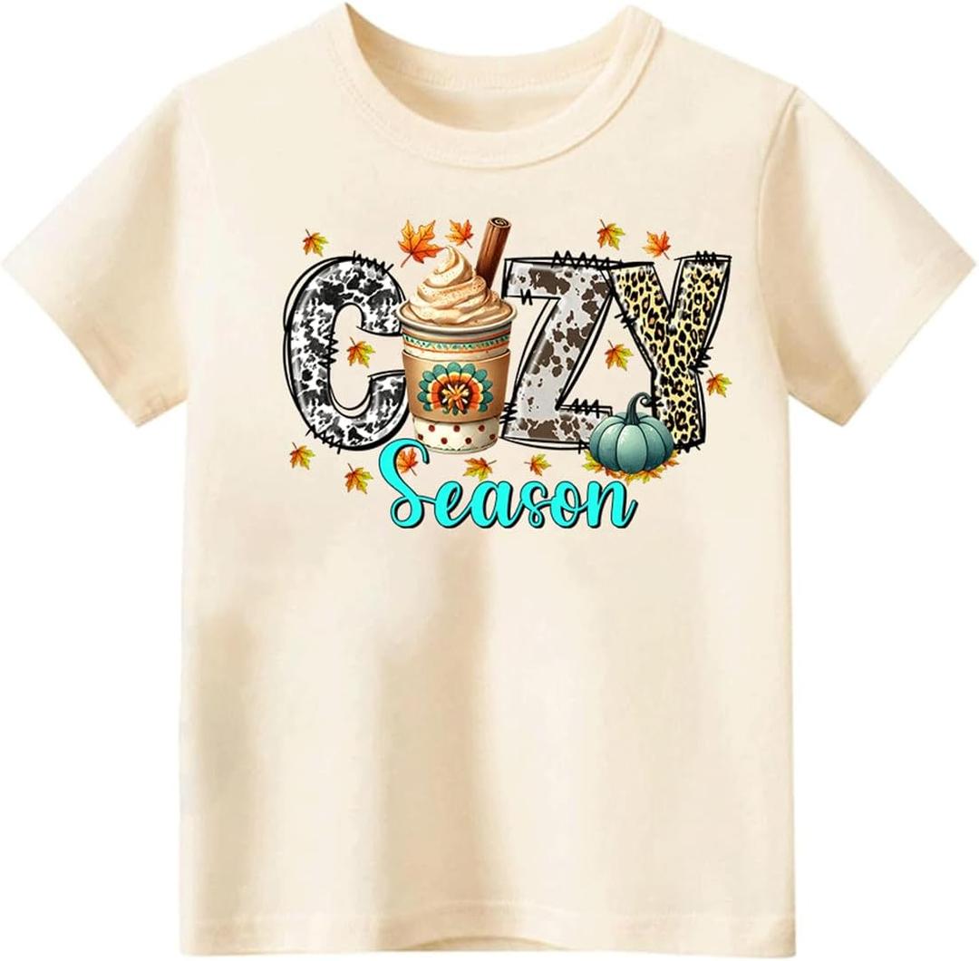 Funny Thanksgiving Shirts for Kids Boys Girls Toddler Turkey Pumpkin Graphic T-Shirt Short Sleeve Tops Tee 2-8 Years (Season)