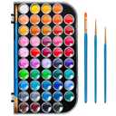 48 Color Solid Watercolor Paint Set with 3 Wooden Brushes - Non-Toxic, Vibrant & Washable Watercolor Kit for Artists, Children, Beginners, Kids - Portable Watercolor Painting Set for Travel & Studio