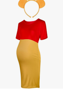 Geyoga 2 Pcs Halloween Bear Costume Kit Red and Yellow Maternity Dress Ear Costume Headband Ear Hair Hoop for Cosplay, XXL