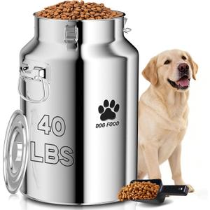 40Lbs Large Metal Dog Food Storage Container, Stainless Steel Dog Food Storage Tank, Multifunctional Storage Bin with Lid and Spoon, Food Storage Container for Big Dogs, Keep Fresh, Easy to Clean