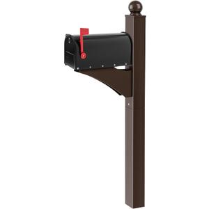 Colingmill Brown,Black 1 Set Iron Mailbox Posts with Mailbox for Outside Ground Mounting Post 56 Inch Tall Heavy Duty Architectural Stand with 8 Screws for Outdoor Use