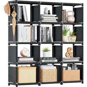 Mavivegue Book Shelf, 12 Cube Storage Organizer, DIY Bookcase, Metal Bookshelf,Tall Book case for Bedroom, Living Room,Office,Closet, Black Cubicle Rack