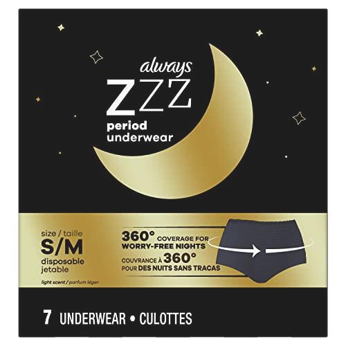 Always ZZZ Overnight Disposable Period Underwear for Women Size S/M, 360 Degrees Coverage, 7 Count 2 Pack