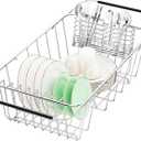 Dish Drainer Rack in Sink Adjustable, Expandable 304 Stainless Steel Metal Dish Drying Rack Organizer with Stainless Steel Utensil Holder Over Inside Sink Counter, Rustproof (Small, 14.96''*8.27''*4.33'')