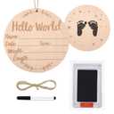 Baby Announcement Sign, 5.9 inch Double Side Wooden Birth Announcement Sign with Ink Pad for Baby Hand and Footprints for Hospital Hello World Newborn Announcements