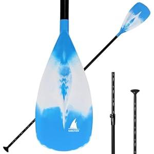 Karltion SUP Paddle - 3 Pieces Adjustable Aluminum SUP Paddle Alloy Shaft Paddle Board Paddles with Glass Fiber Blade for Surfing, Floating, Water Sport-Blue