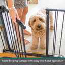 MyPet Windsor Arch Hold-Open & Auto-Close Pressure-Mount Pet Gate: Heavy-Duty Steel Gate 28.5in Tall Comes with Two 5in Extensions from 28in to 38in Wide in Matte Bronze