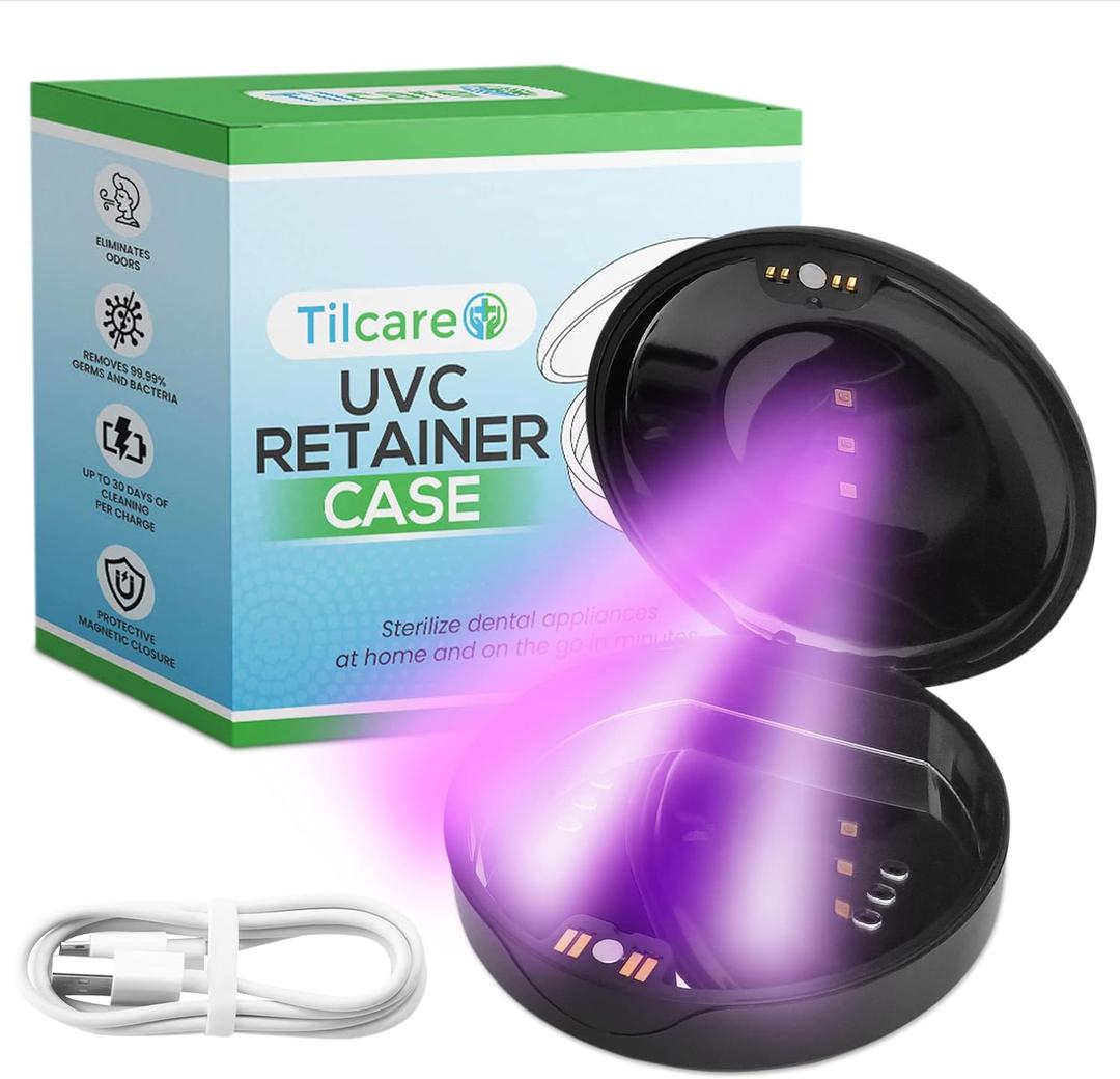 Tilcare UVC Retainer Case for Invisalign Dental Aligner with UV Light for Aligners, Retainers, Mouth Guard, Whitening Trays - Remove Odors