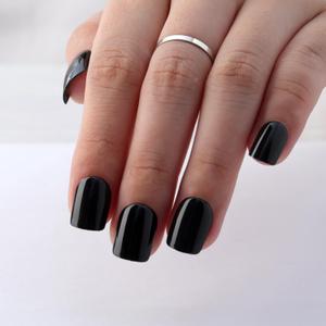 Mivota Black Press on Nails Short Square, Classic Black Fake Nails, Glossy Gel Finish Acrylic Nails, fall Thick Reusable Glue on Nails Kit for Women, 24Pcs