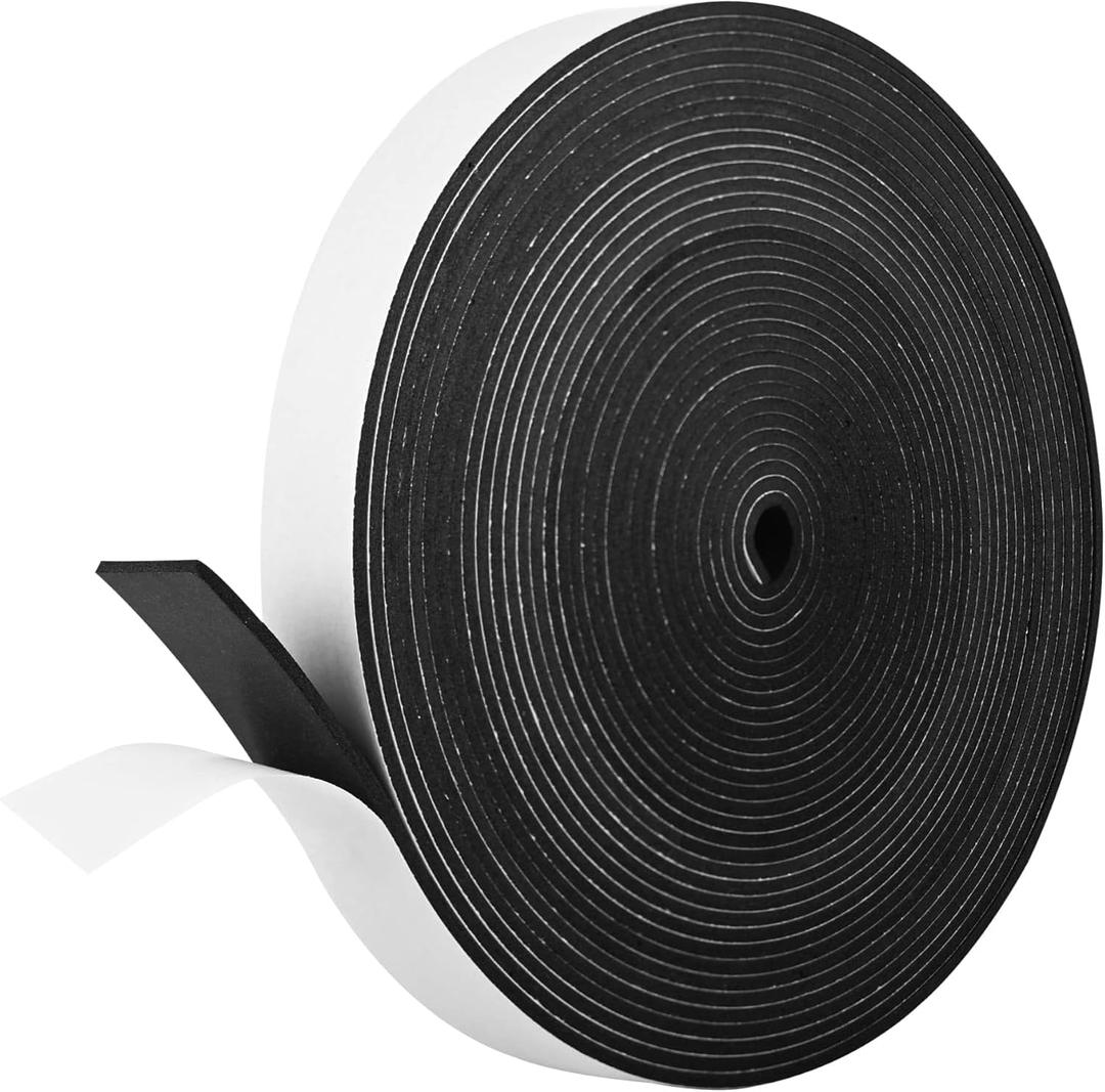 Kikerike Self Adhesive Foam Tape Weatherstrip 1In x 1/8In x 40Ft High Density Foam Insulation Strips Seal Weather Stripping with Strong Adhesive for Door and Window Sound Isolation Soundproofing
