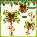 2 Pcs Red Green Christmas Jingle Bell with Velvet Ribbon Bows and Pine Cone Hanging Ornament Christmas Door Knob Hangers Tree Topper Wall Wreath Decoration for Cabinet Door Handle Knob Party Decor (Berry)