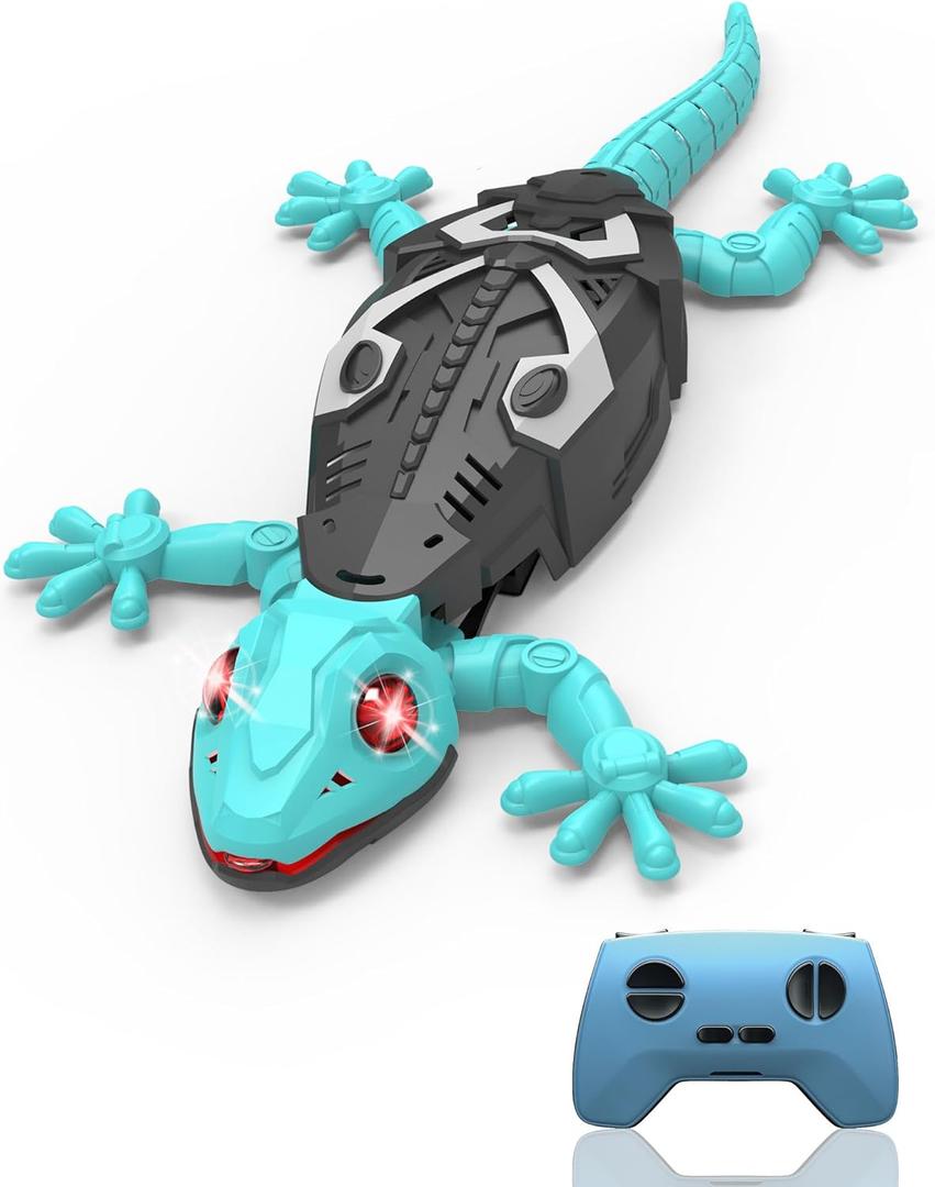Rc Wall Climbing Gecko Toys for Kids Age3+, Blue Wall Crawler Gecko,Remote Control Electric Lizard with Led Glowing Eyes,Cool Christmas Birthday Gifts for Boys Girls Teens Ages 3 4 5 6 7 8 9 10+
