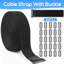 2In x 39Ft Cinch Straps Nylon Heavy Duty with 50 Buckles, Cut to Length, Black Hook and Loop Straps, Reusable Long Cable Ties for Storage and Cord Organizer